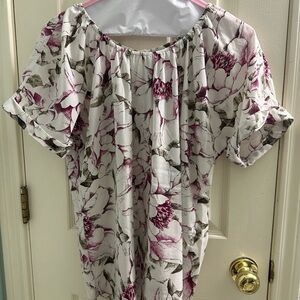Croft & Barrow White with Pink and Olive Green Floral Top